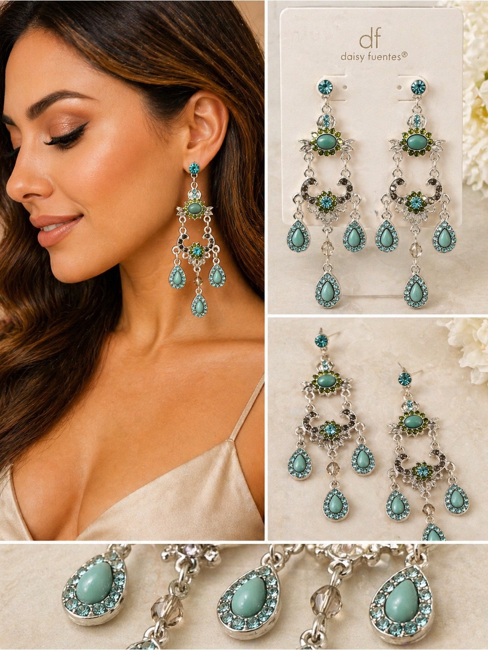 Daisy Fuentes Teal and Turquoise Chandelier Drop Earrings